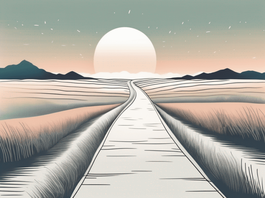 A serene landscape with a clear path leading towards a bright