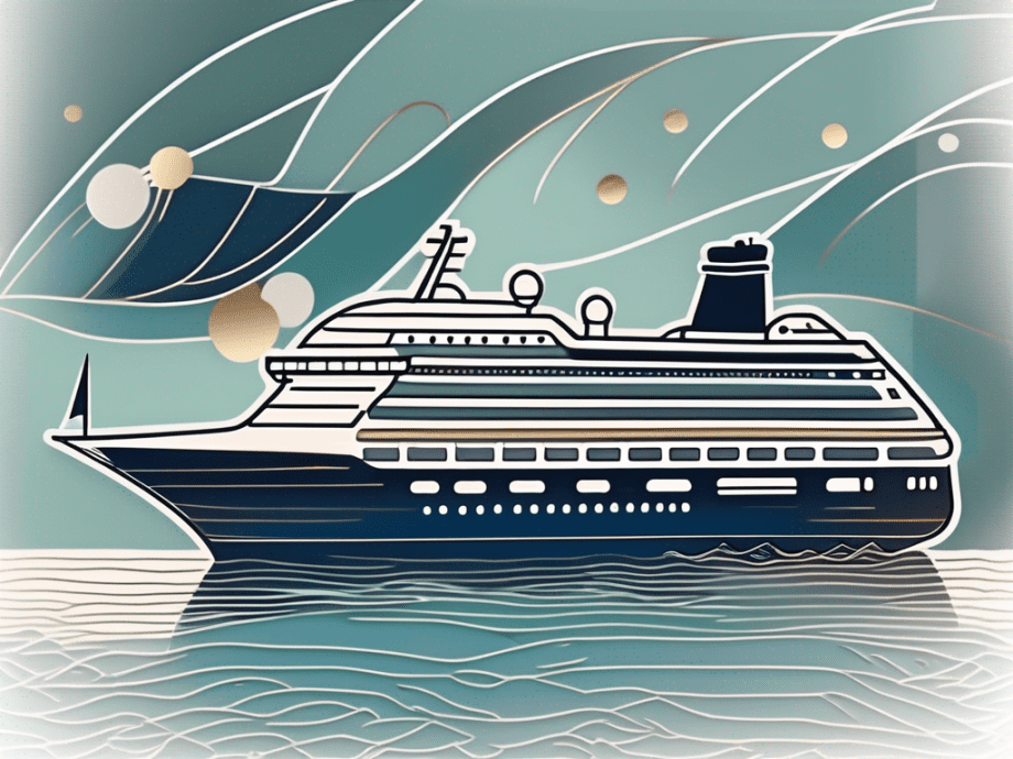 A luxury cruise ship sailing on the sea with a credit card icon floating above it