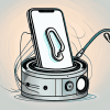 A smartphone with a fish hook coming out of its speaker