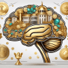 A brain made out of gold coins and jewels