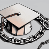 A graduation cap resting on top of a broken chain