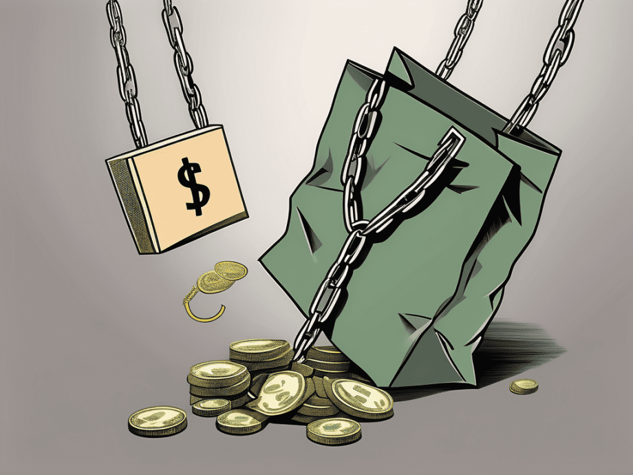 A large scale tipping between bags of money and a broken chain