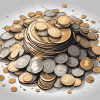 A pile of scattered coins and banknotes merging into a single large coin