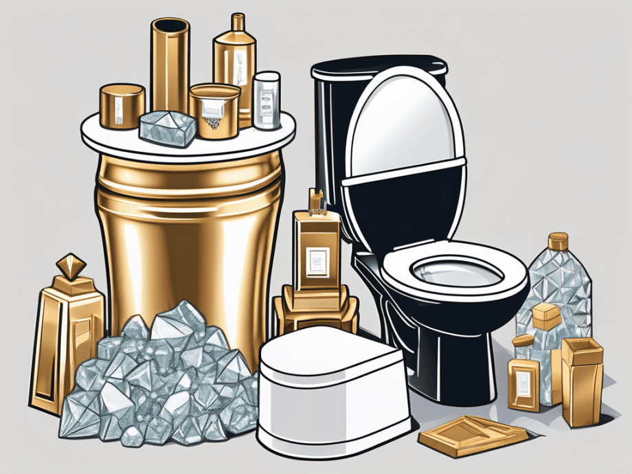 Five items typically associated with wasteful spending such as a diamond-encrusted smartphone