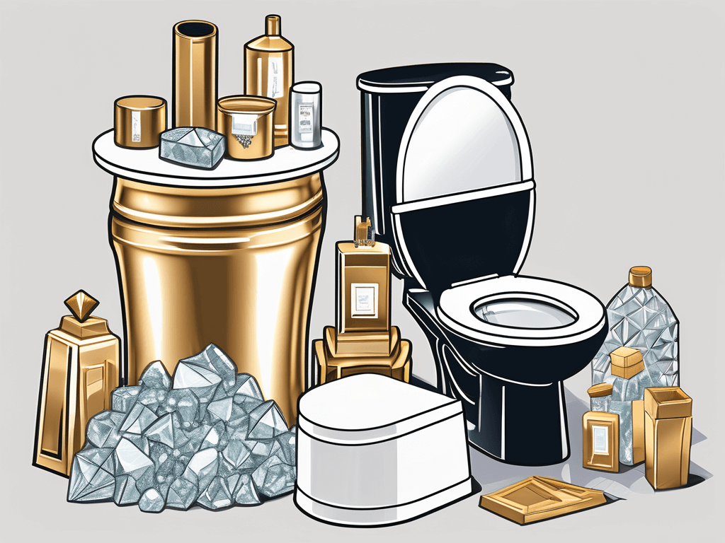 Five items typically associated with wasteful spending such as a diamond-encrusted smartphone