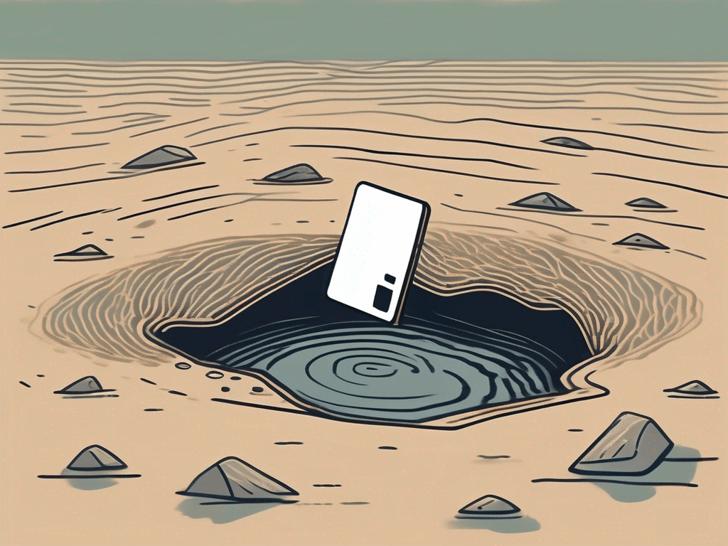 A credit card sinking into a quicksand trap