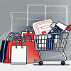 A shopping cart filled with various items
