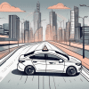 A cityscape with roads and an uber car with a visible meter