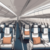 An airplane cabin divided into two sections