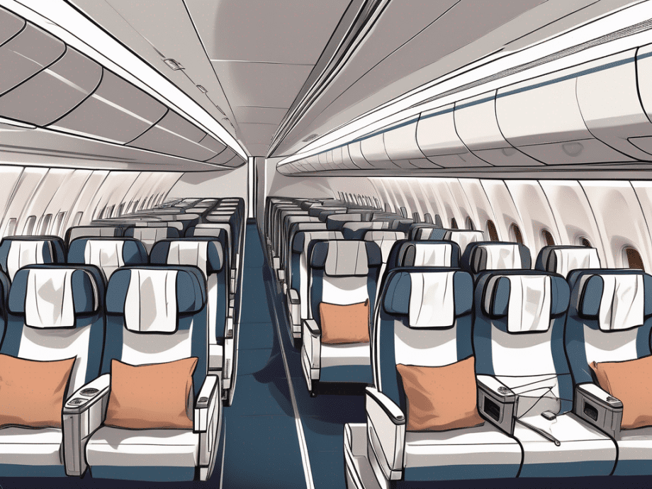 An airplane cabin divided into two sections