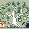 A tree with various types of currency as leaves
