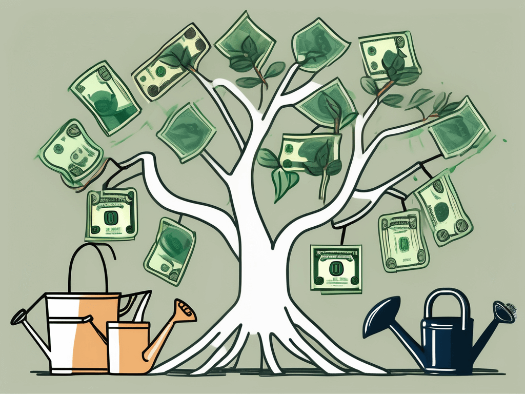 A tree with various types of currency as leaves