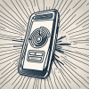 A cell phone with a radiating signal icon