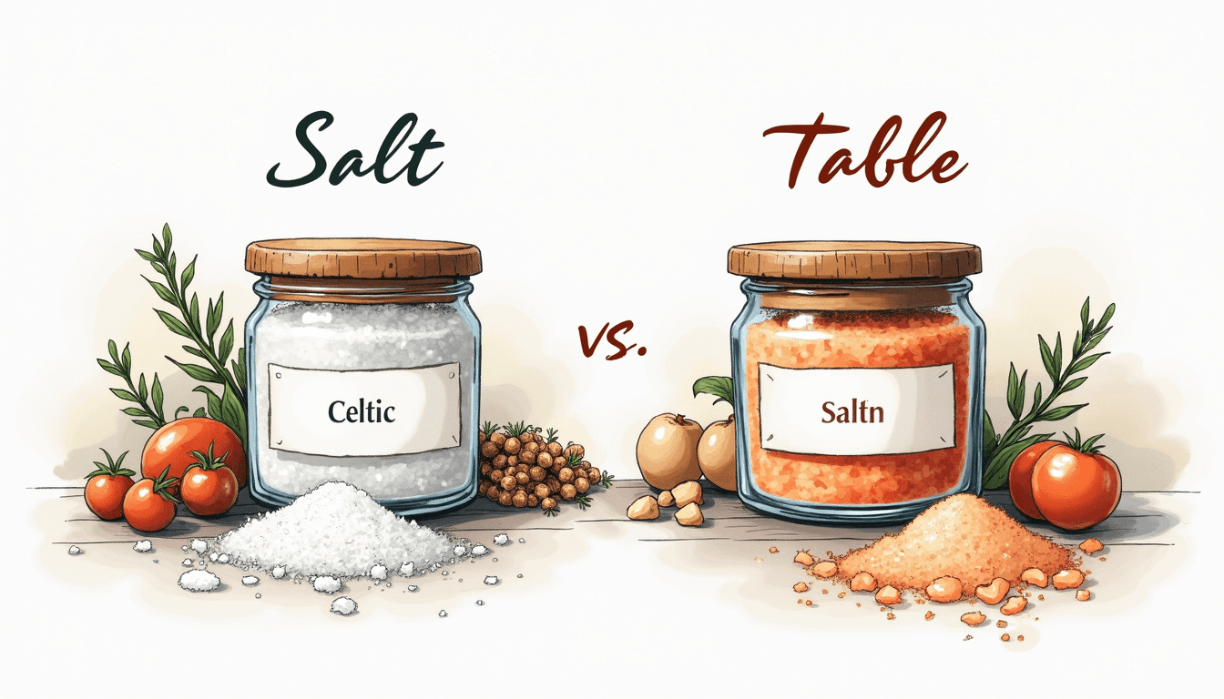 An elegant side-by-side comparison of celtic salt and table salt