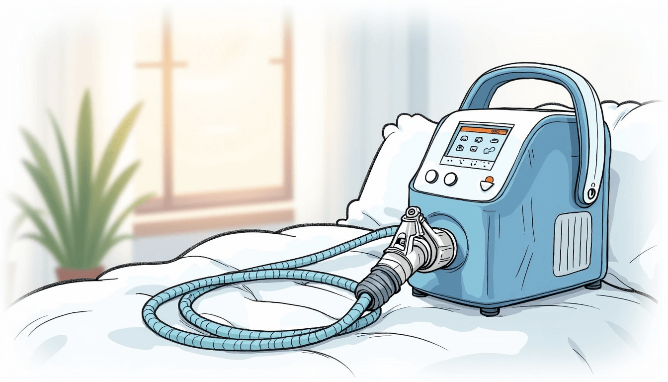 Draw an illustration of a cpap machine with its components